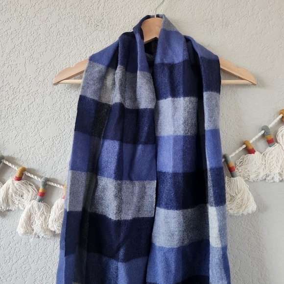 Classic Alpaca 100% Baby Alpaca Woven Buffalo Plaid Scarf Blue Winter Warm - Picture 4 of 8